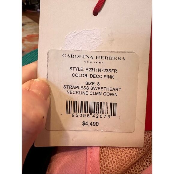 $4,490 Carolina Herrera Pink Strapless Heart Column Gown Size 8 - Picture 13 of 13